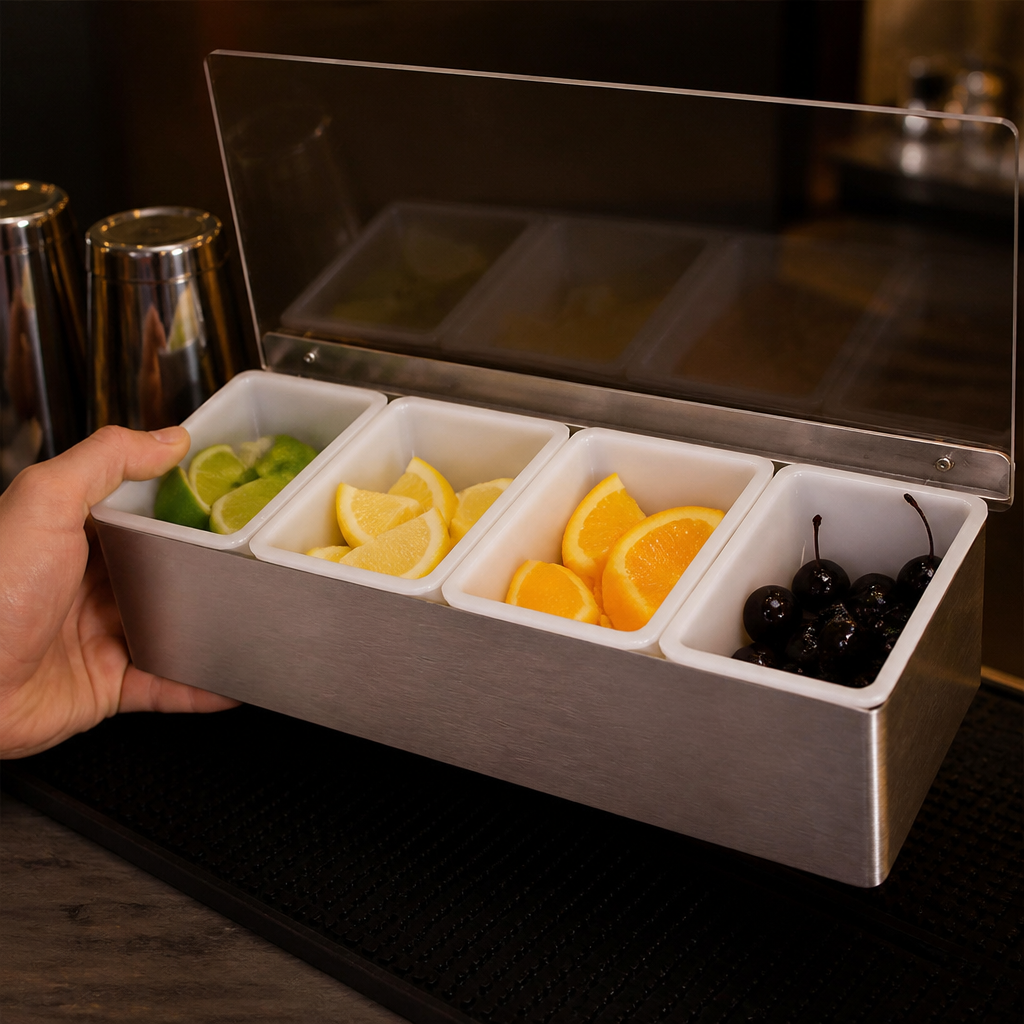 4 Compartment Condiment Holder in Stainless Steel
