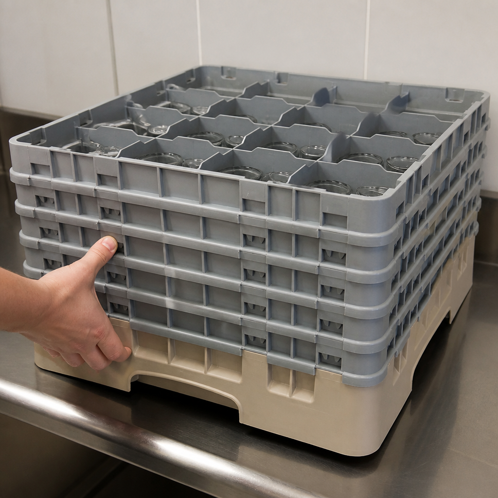 Commercial warewasher basket with 16 compartments for glasses