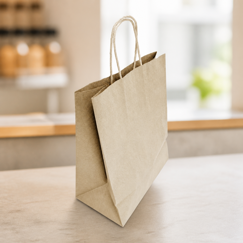Large recyclable paper bags with twist handles, 250 pack