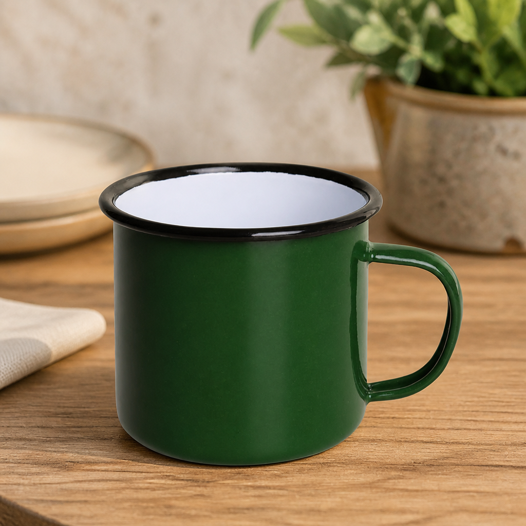 Commercial Enamel Mugs Green 350ml - 6 Pack
