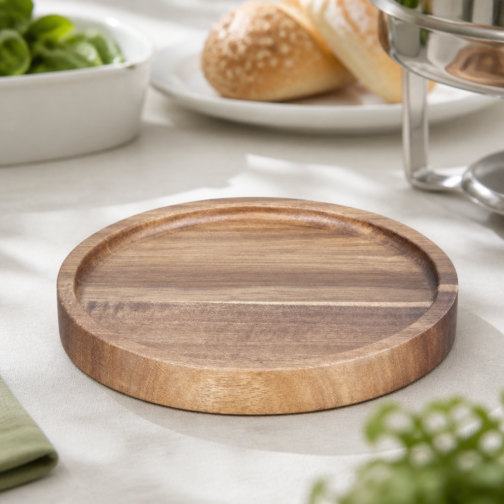 Commercial Acacia Round Plate 150mm Wooden Dinnerware