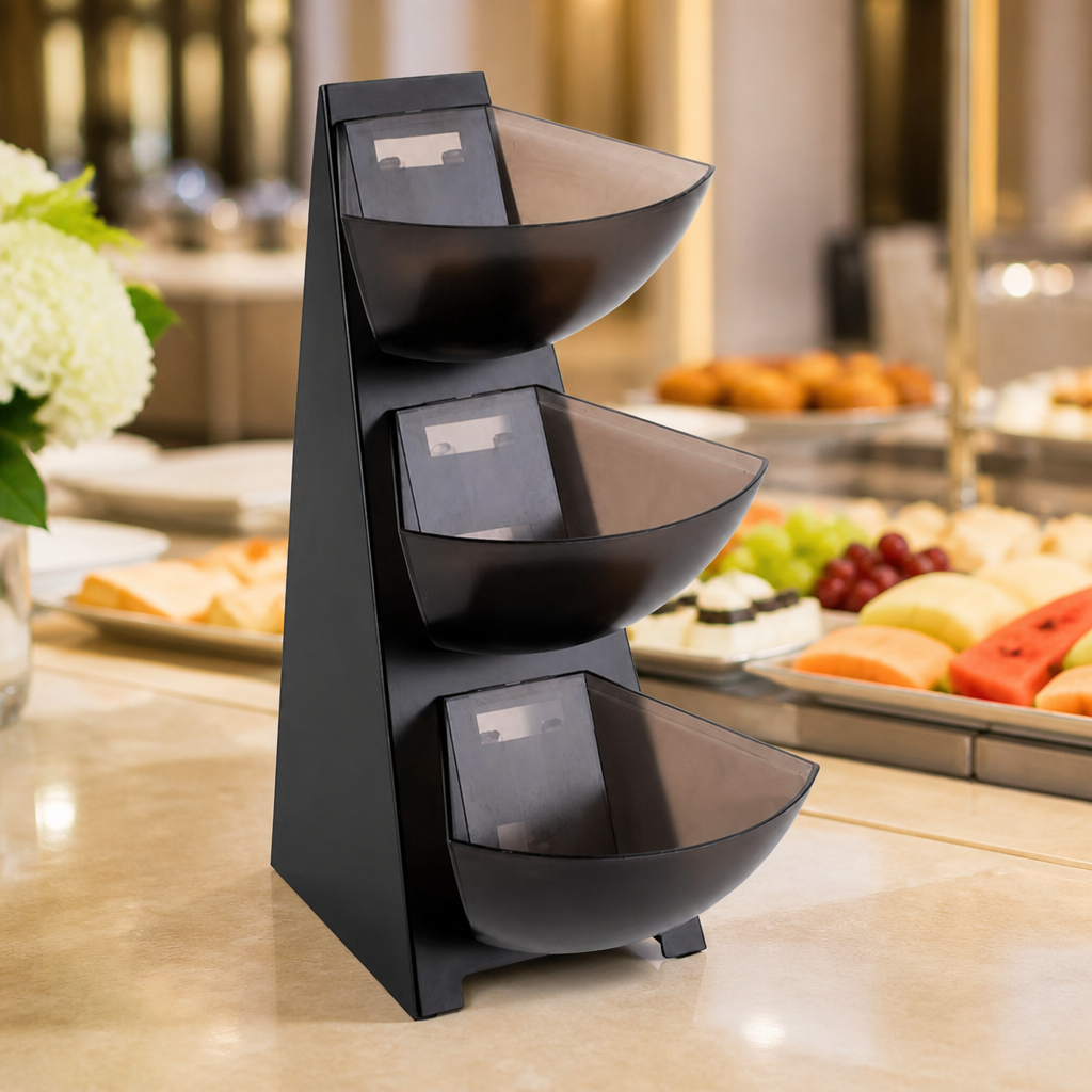 Three-Tier Commercial Display Stand with Grey Trays