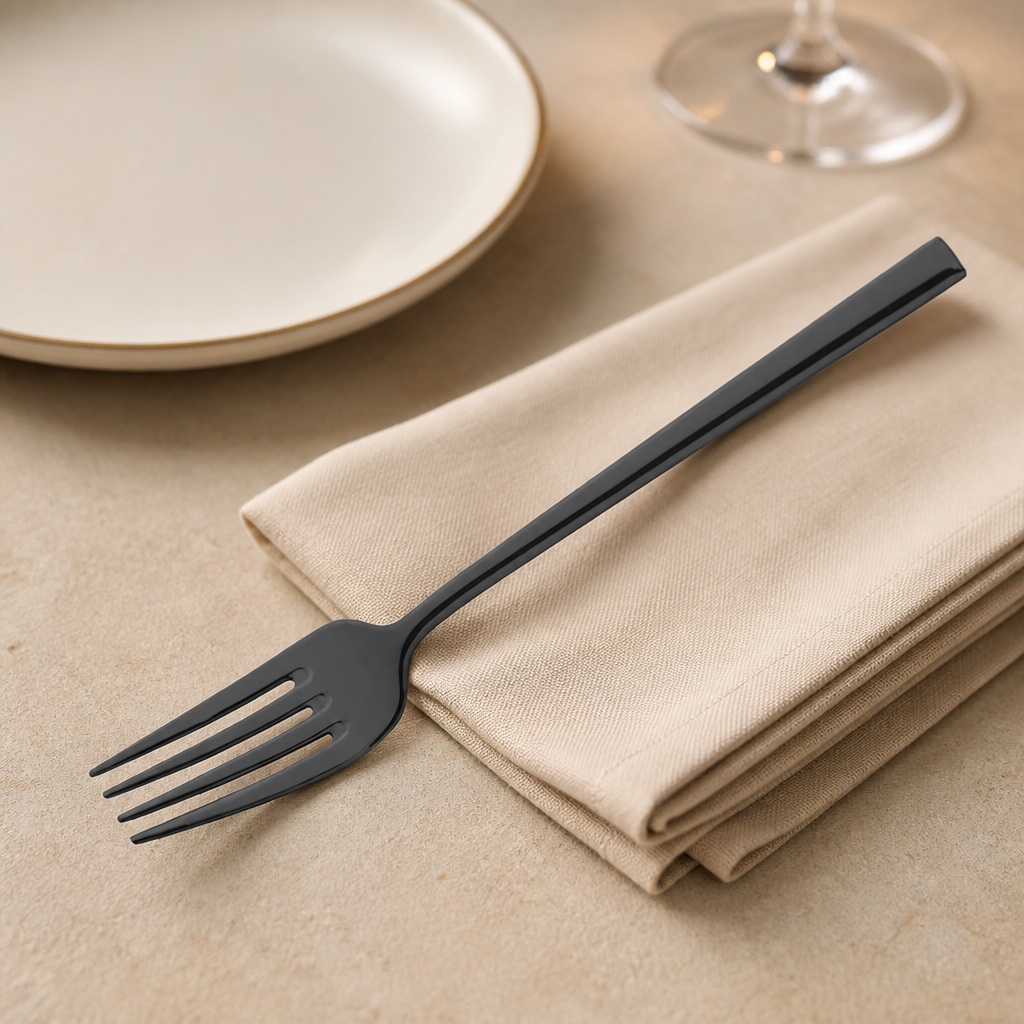 Set of 12 black stainless steel dessert forks