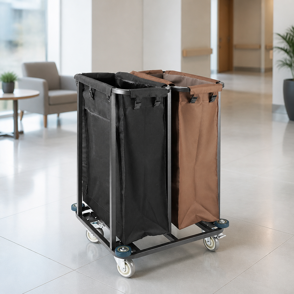 Commercial 2 Compartment Linen Trolley 200L Capacity Black