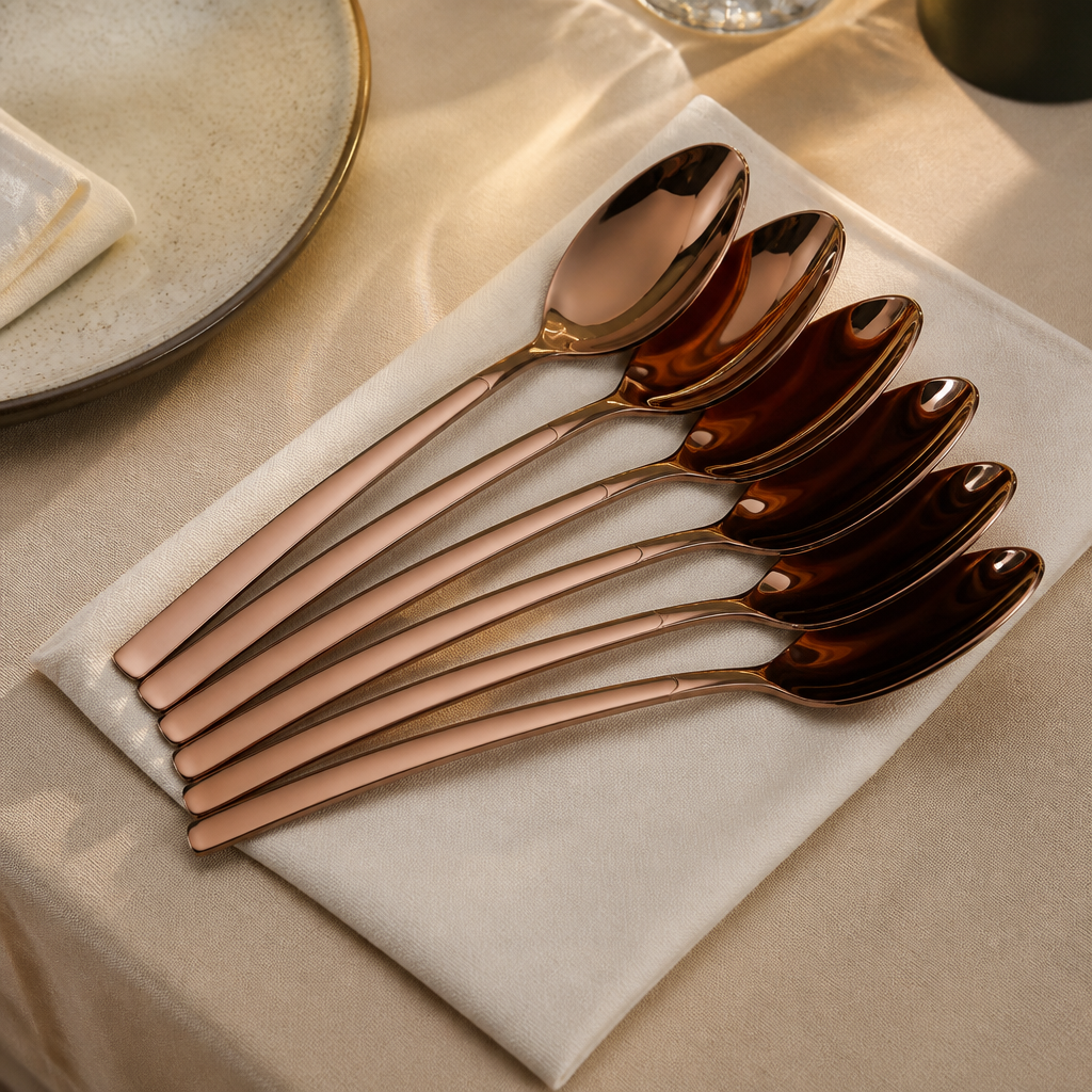 Commercial Solid Serving Spoon Set of 6 with Copper Finish