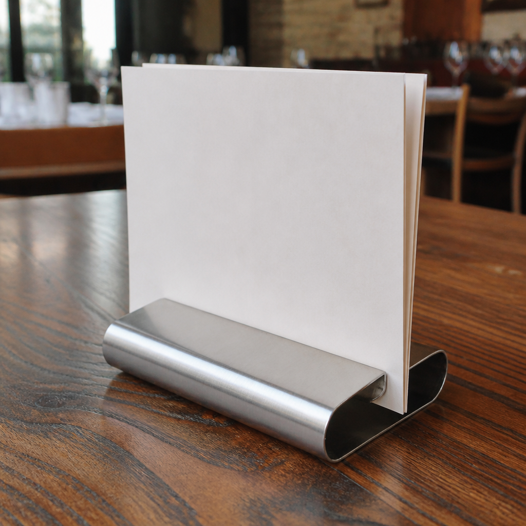 Commercial Stainless Steel Curved Menu Card Holder 18cm High