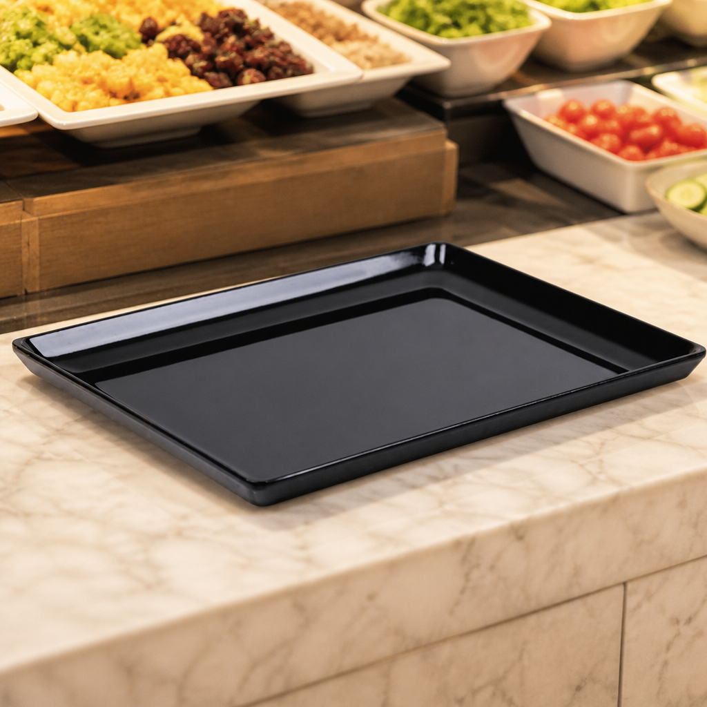 Commercial Melamine Rectangular Tray Black 1/1 GN 35cm x 50cm