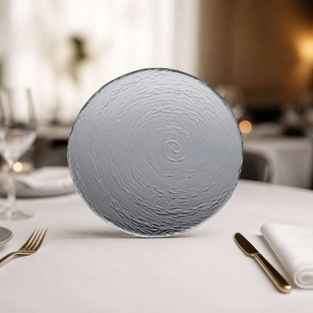 Large smoked glass platter 300mm for commercial catering, 6 pack