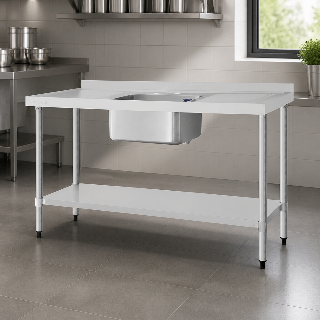 Commercial Single Sink with Double Drainer 1500mm Stainless Steel
