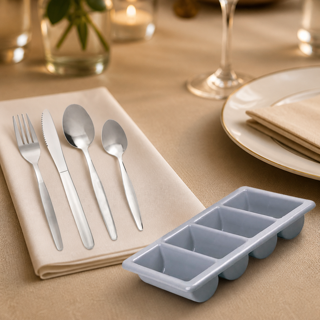 240 Pack Plain Stainless Steel Cutlery Set with Tray