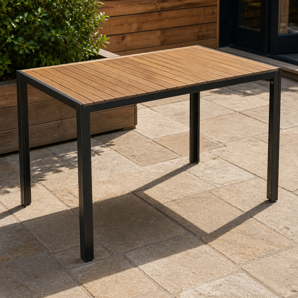 Commercial Outdoor Rectangular Table 1200mm Acacia Wood Steel