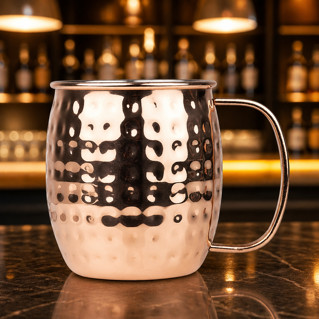 Commercial Hammered Stainless Steel Copper Coated Mug 440ml