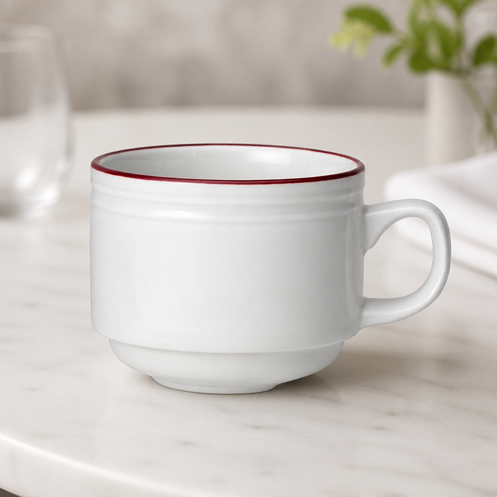 Commercial Stacking Cups 200ml Red Bead Band 12 Pack