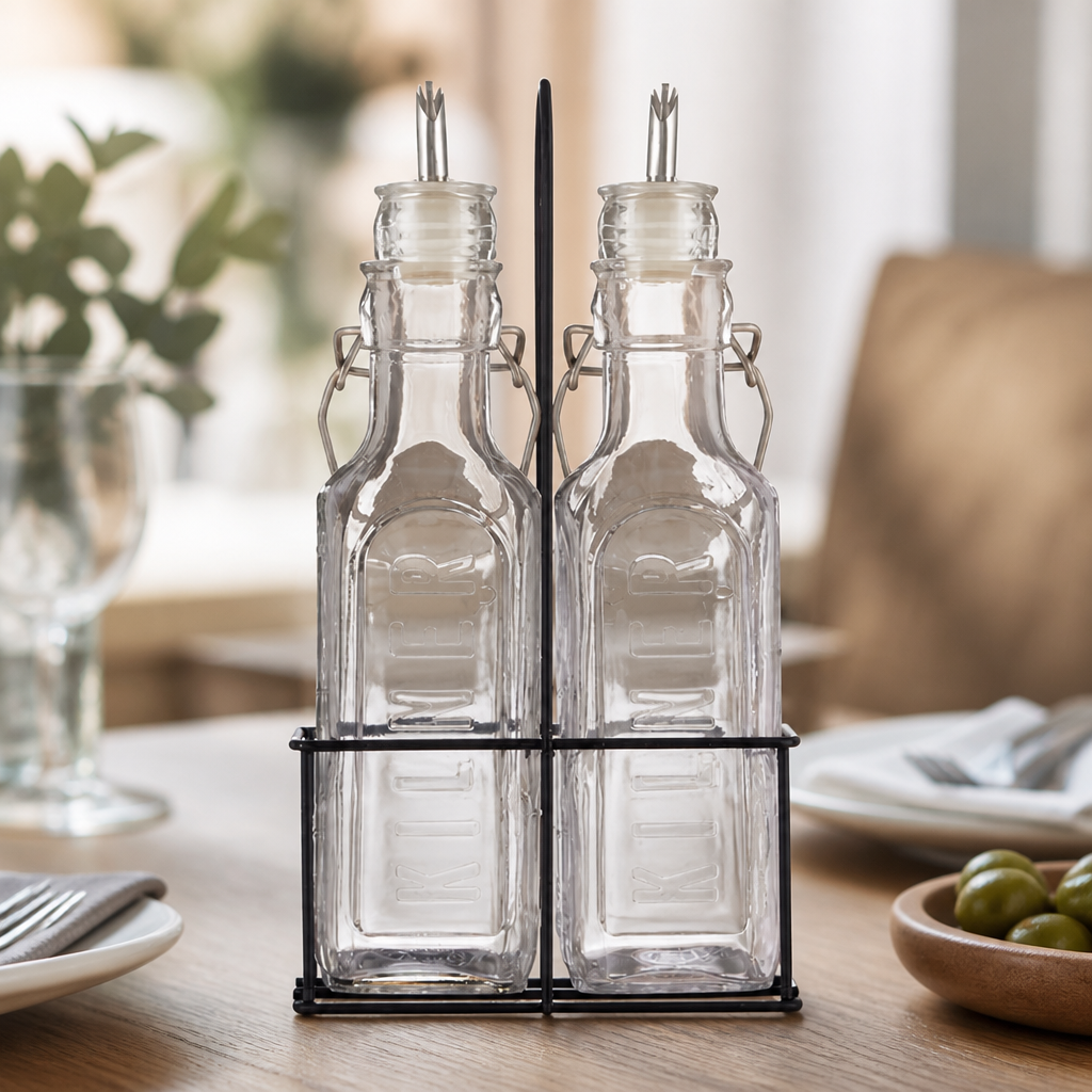 Commercial Oil And Vinegar Bottles Set 300ml With Rack