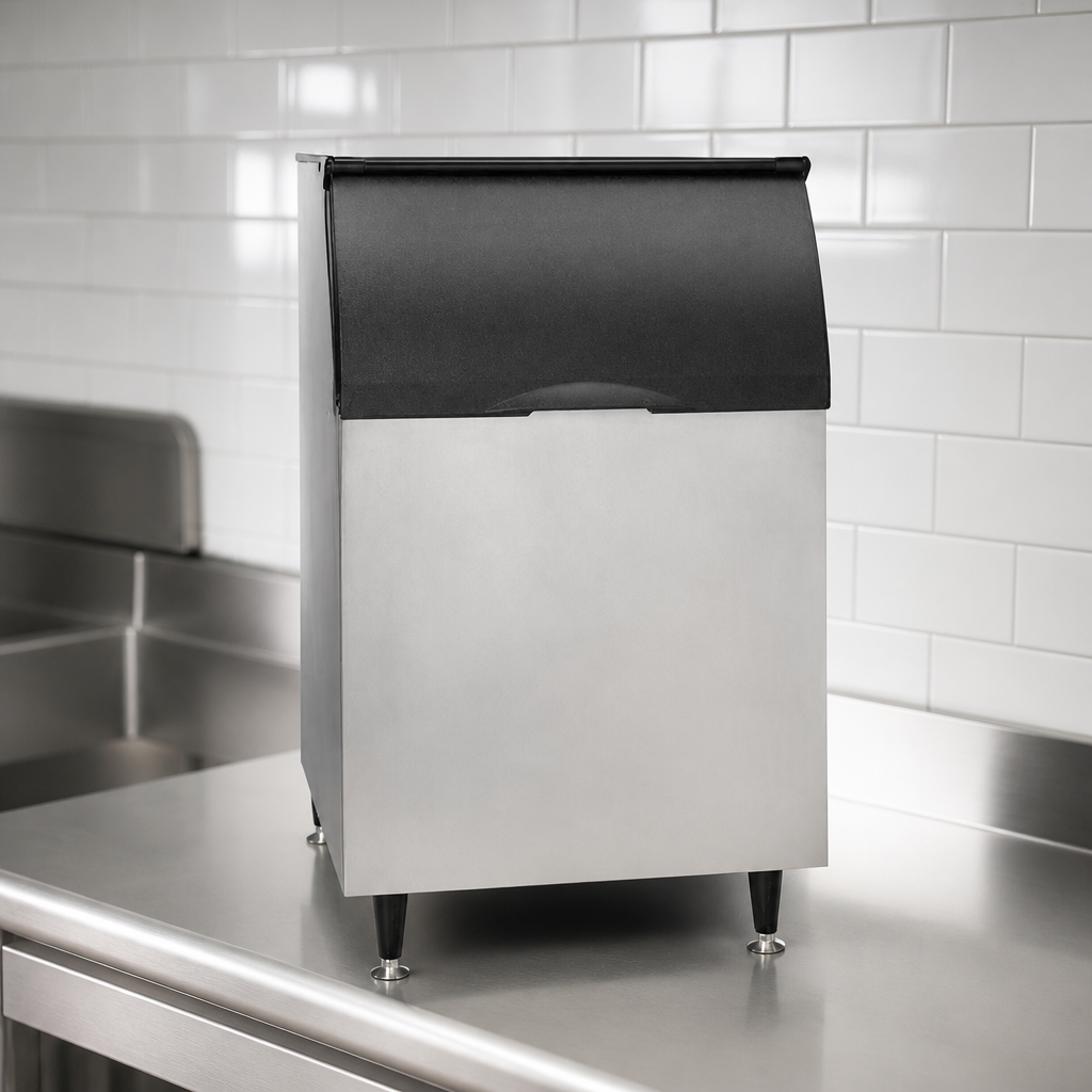Commercial Ice Storage Bin with 253kg capacity in stainless steel