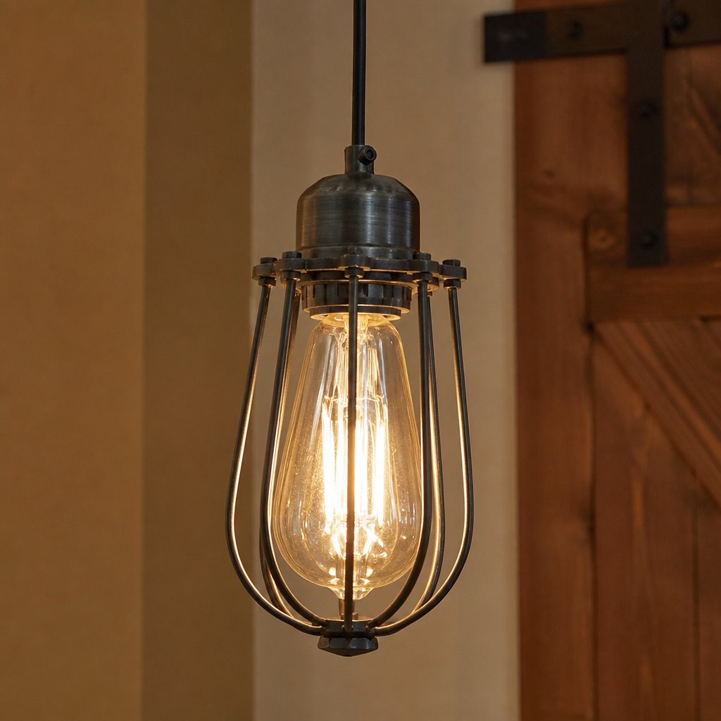 Vintage 4 Inch Wire Cage Pendant Light in pewter finish
