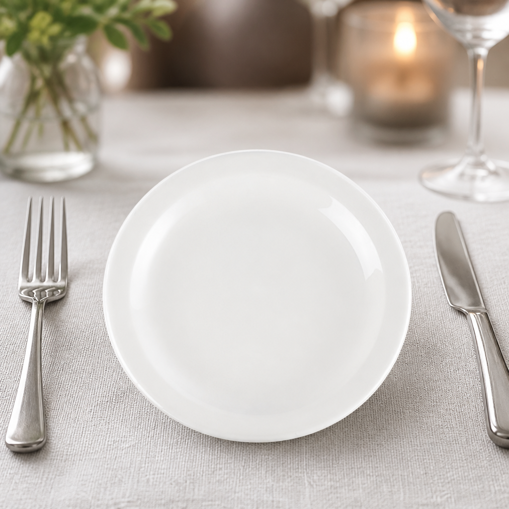 150mm round white porcelain plates, 24 pack