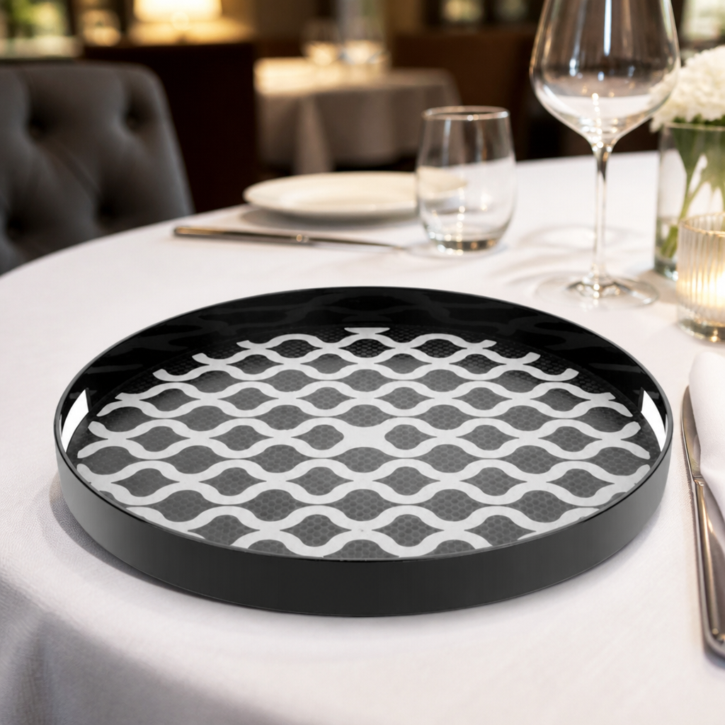 405mm non-slip round plastic tray with handles for catering
