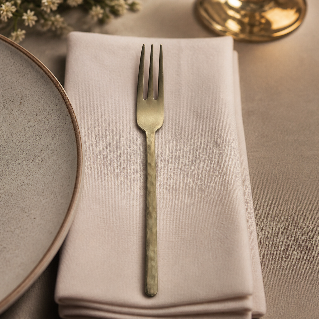Set of 12 XL Three-Prong Table Forks in Vintage Gold