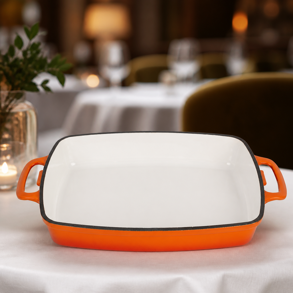 Commercial Cast Iron Roasting Dish 2.8Ltr Enamelled Orange