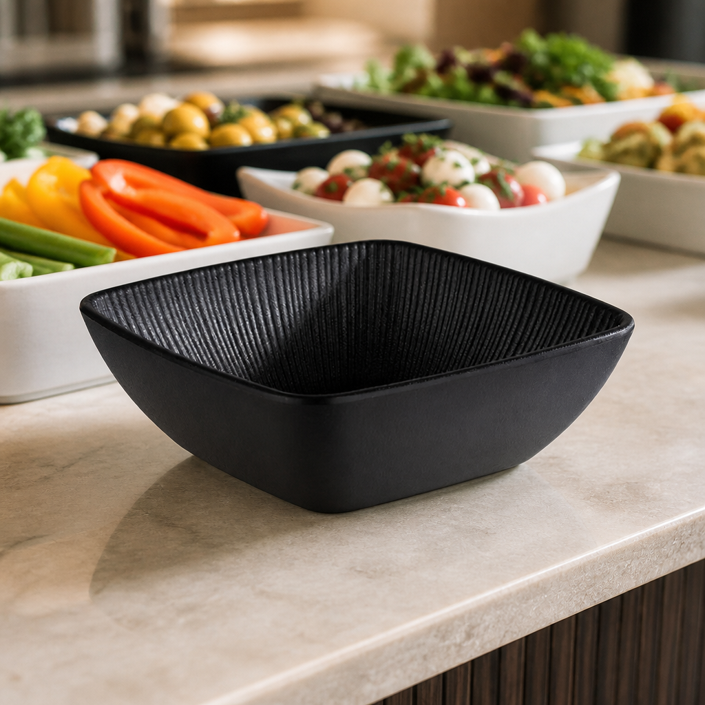 Commercial Melamine Bowl Black 165mm 600ml Dishwasher Safe