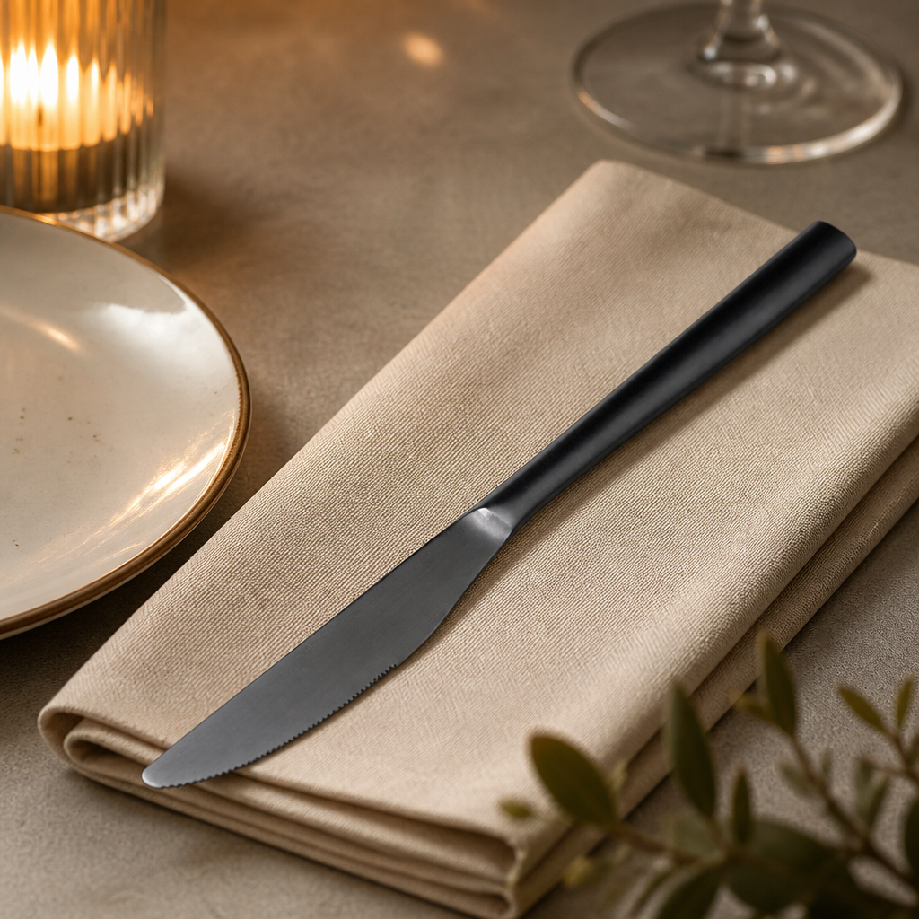 Set of 12 stainless steel black finish commercial table knives