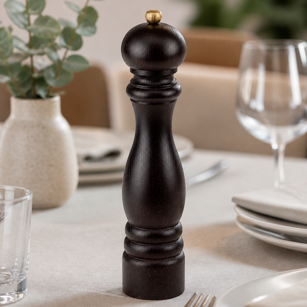 12 Inch Commercial Dark Wood Pepper Mill with Adjustable Grind