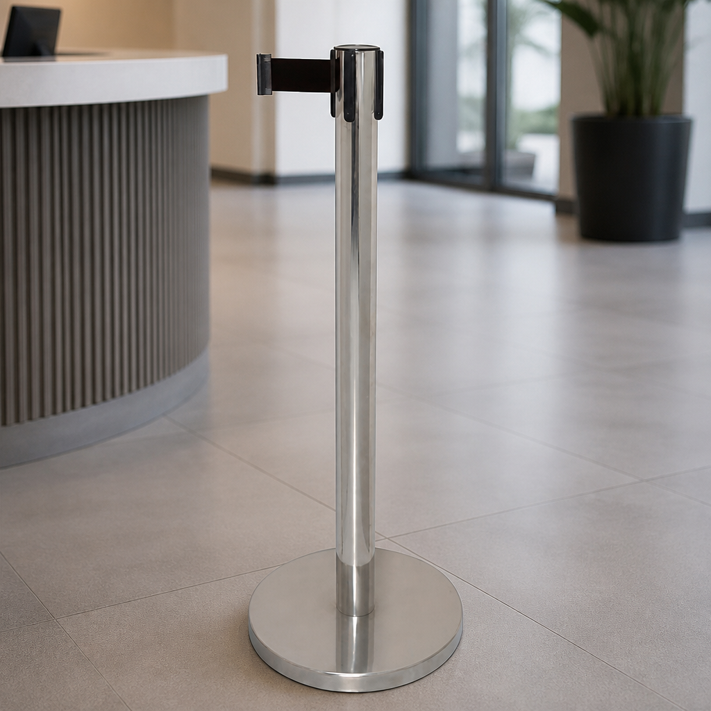 Commercial Queue Barrier with 3m Black Strap and Weighted Base