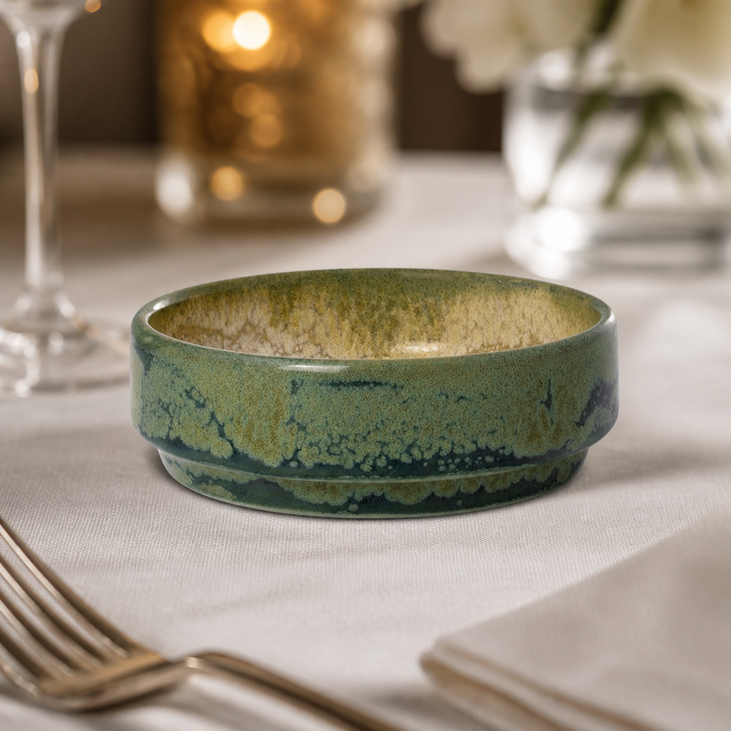 Commercial round stacking trays 75mm in jade colour, 12 pack