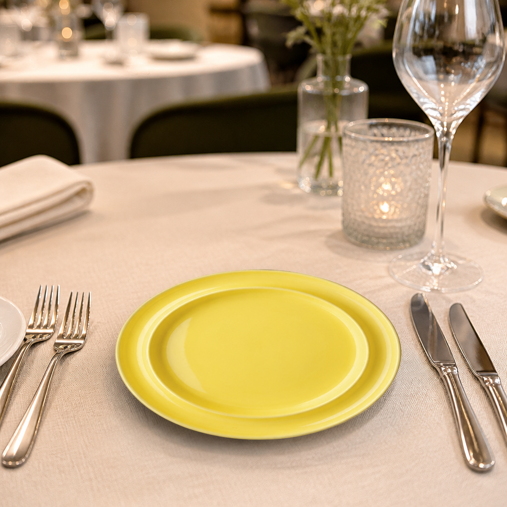 Commercial Raised Rim Plates 253mm Yellow Melamine 4 Pack