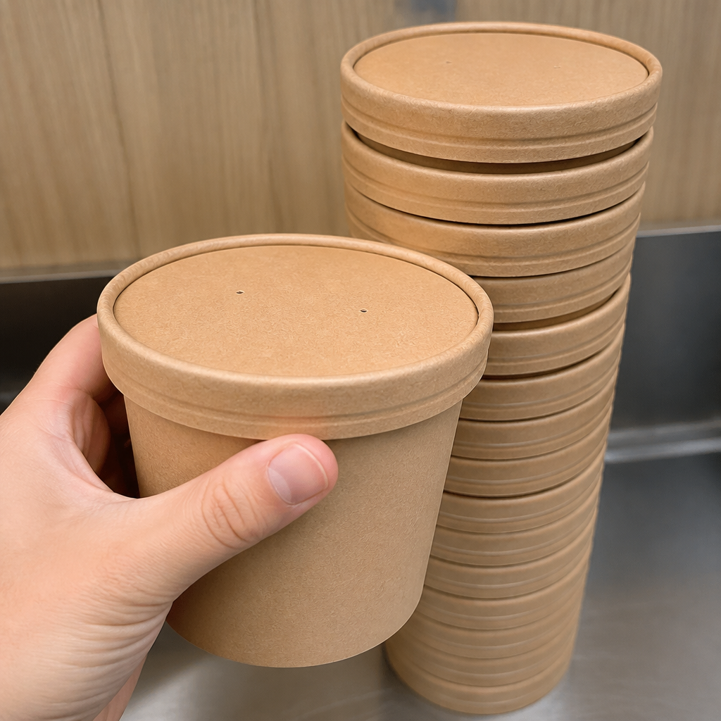 Commercial 350ml microwavable soup cups in kraft, 500 pack