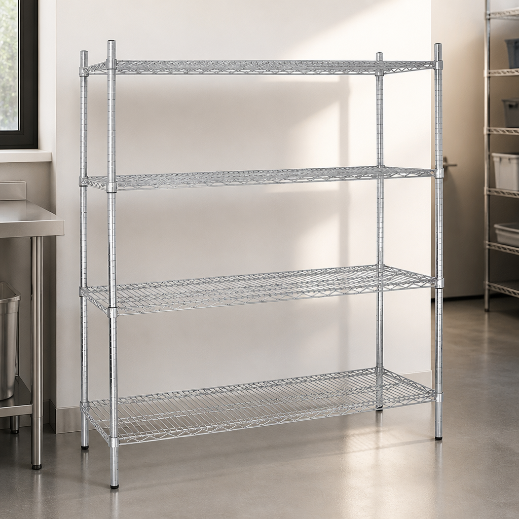 Commercial 4 Tier Wire Shelving Unit 1830x460mm Silver