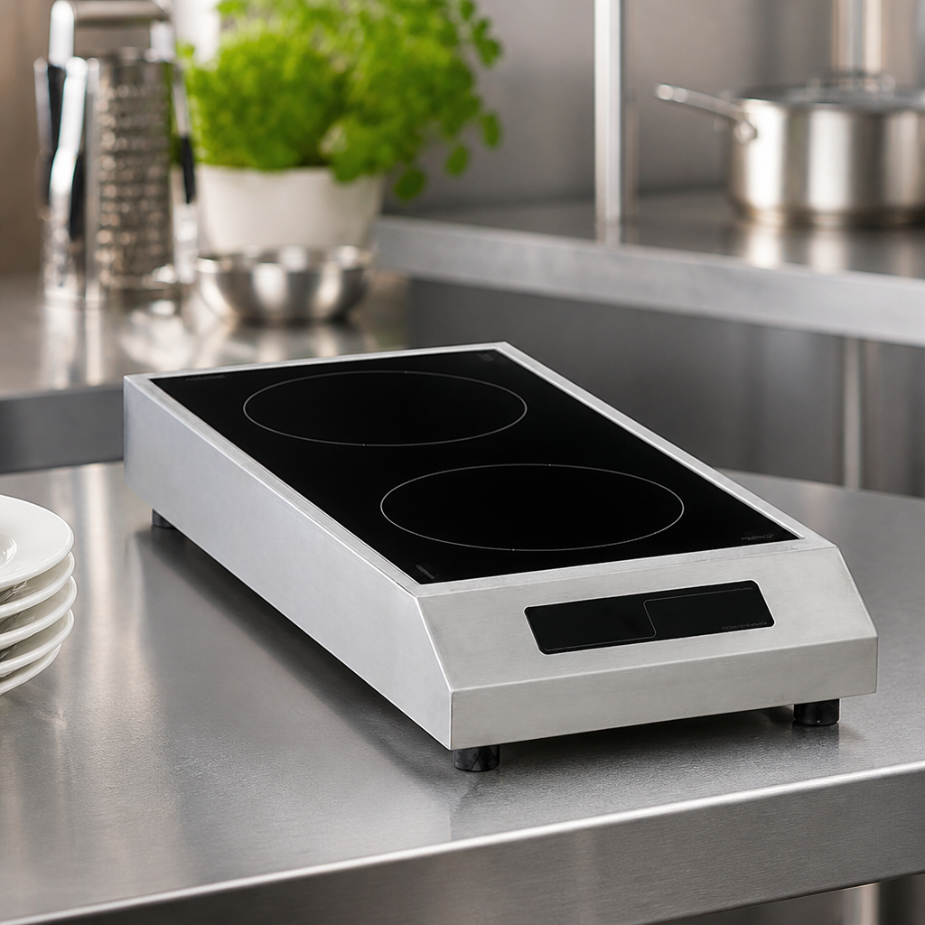 Commercial Dual Induction Hob 3000W Stainless Steel Countertop
