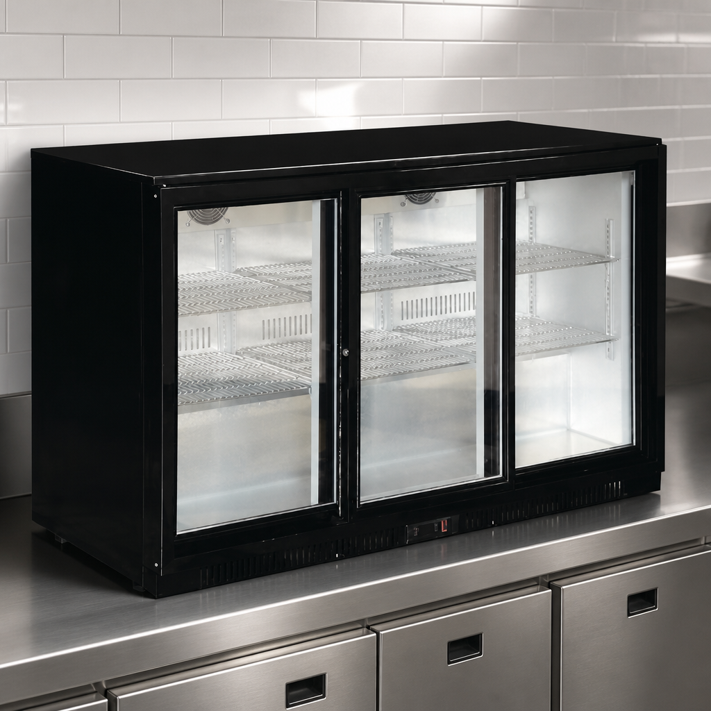 Commercial Back Bar Cooler 330Ltr Sliding Door Beer Fridge