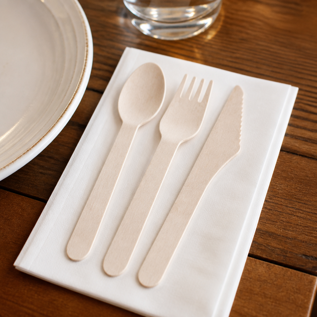 Commercial Compostable Wooden Cutlery Meal Pack 250 Pieces