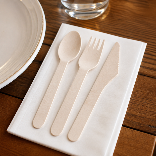 Commercial Compostable Wooden Cutlery Meal Pack 250 Pieces