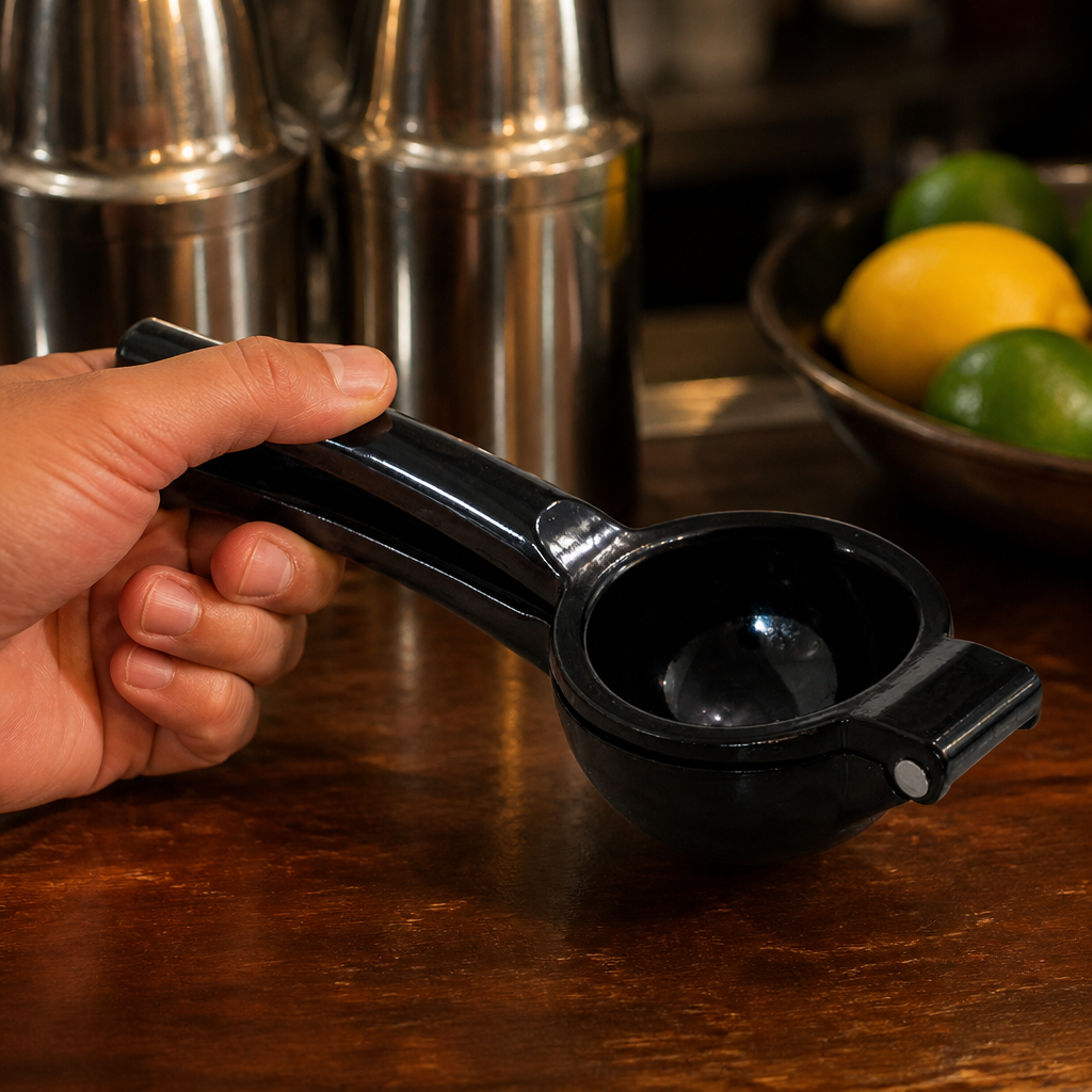 Commercial manual juicer in black, 217mm height