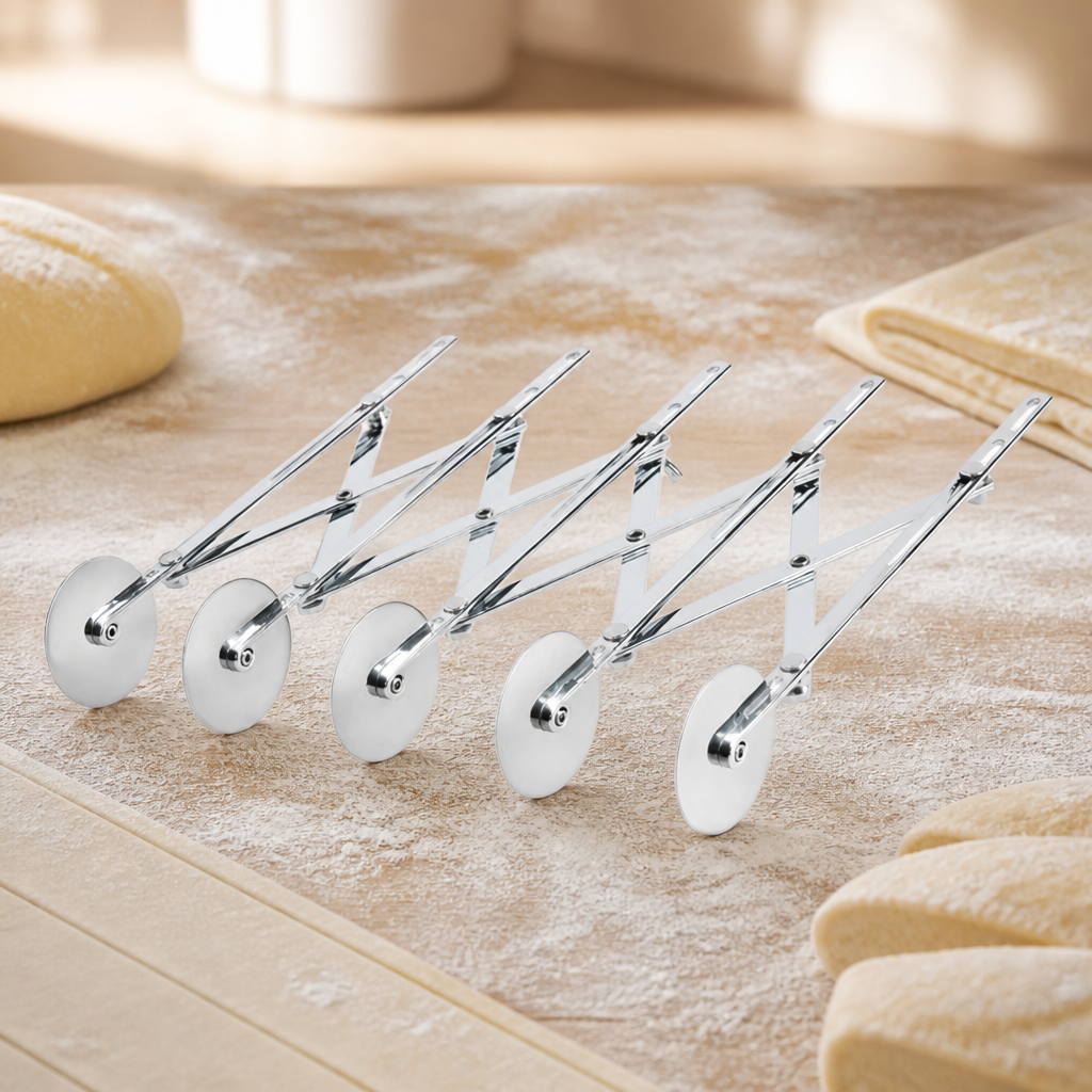 Commercial Expandable Dough Cutter with 5 Wheels in stainless steel
