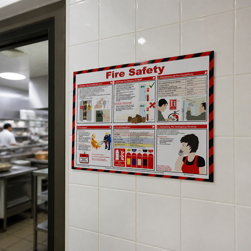 Fire Safety Poster 590x420mm durable laminated design