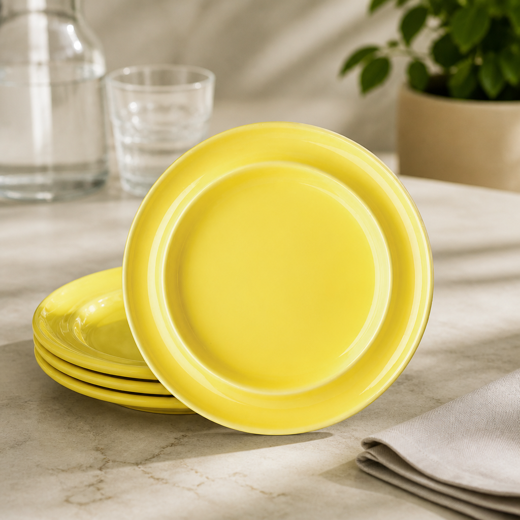 Commercial Raised Rim Melamine Plates 203mm Yellow 4 Pack