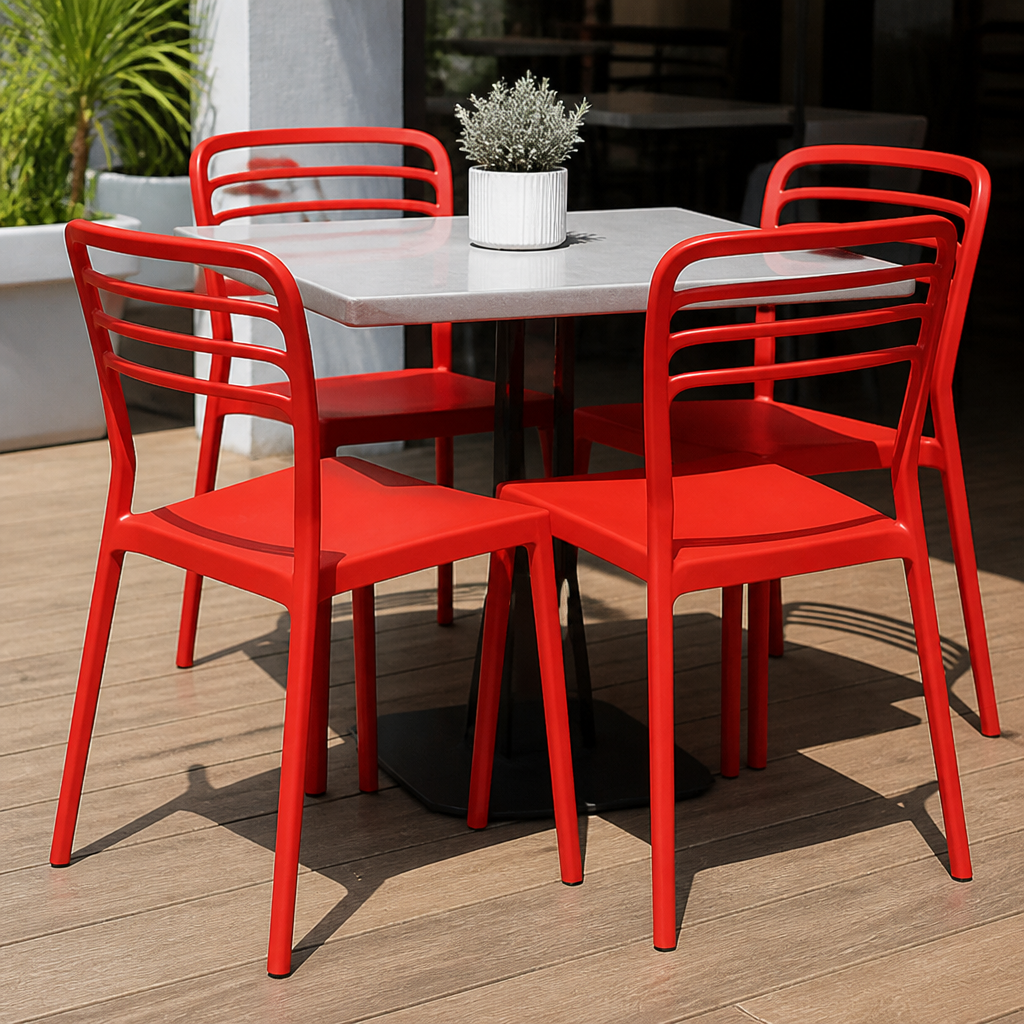 Commercial Outdoor Seating Chair in Red - 4 Pack