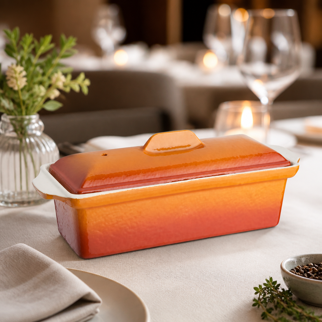 Commercial 1.3L cast iron orange non-stick terrine dish