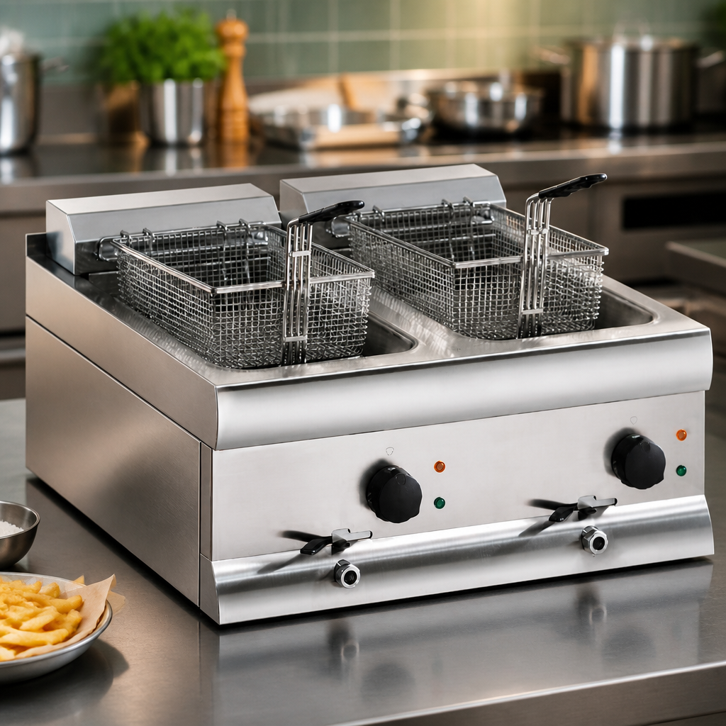 600mm countertop electric fryer twin tank 18L total capacity