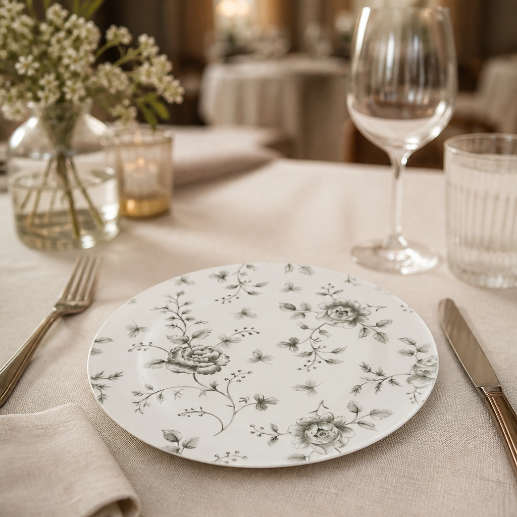 Vintage Prints Grey Rose Plates 210mm for commercial dining