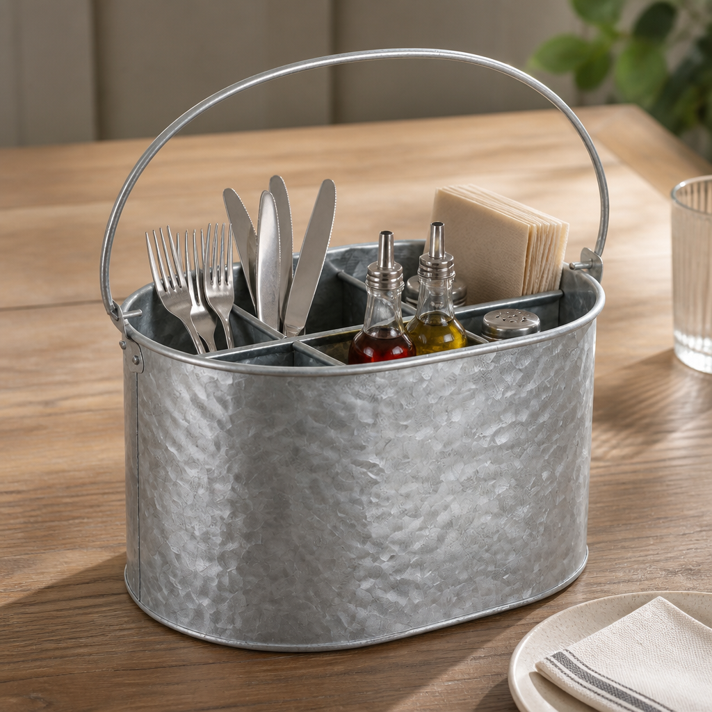 Galvanised Steel Condiment Holder Table Tidy with Handle