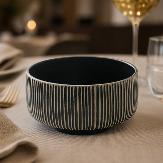 Set of 6 Commercial Deep Bowls 150mm in Black & Stoneware
