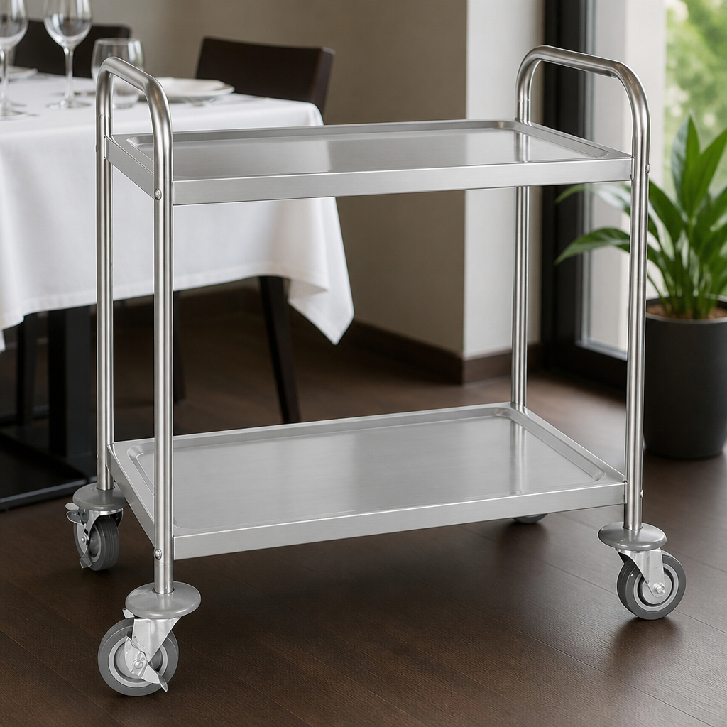 Commercial Stainless Steel 2 Tier Clearing Trolley Utility Cart