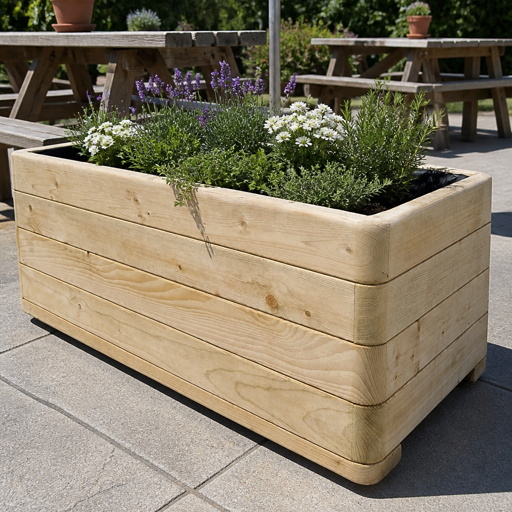 Commercial Rectangular Planter 135L Capacity Natural Timber