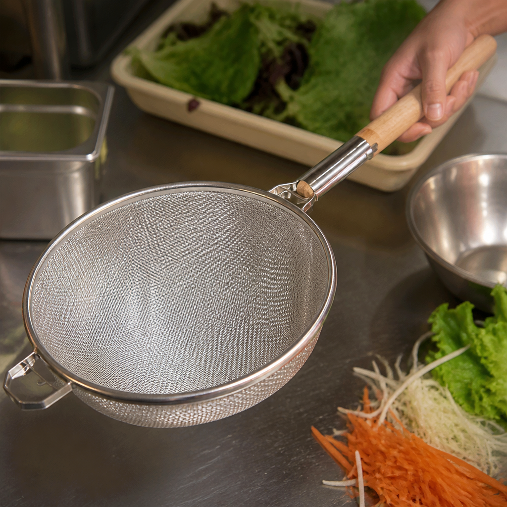 Heavy Duty 14" Commercial Strainer with Ergonomic Handle