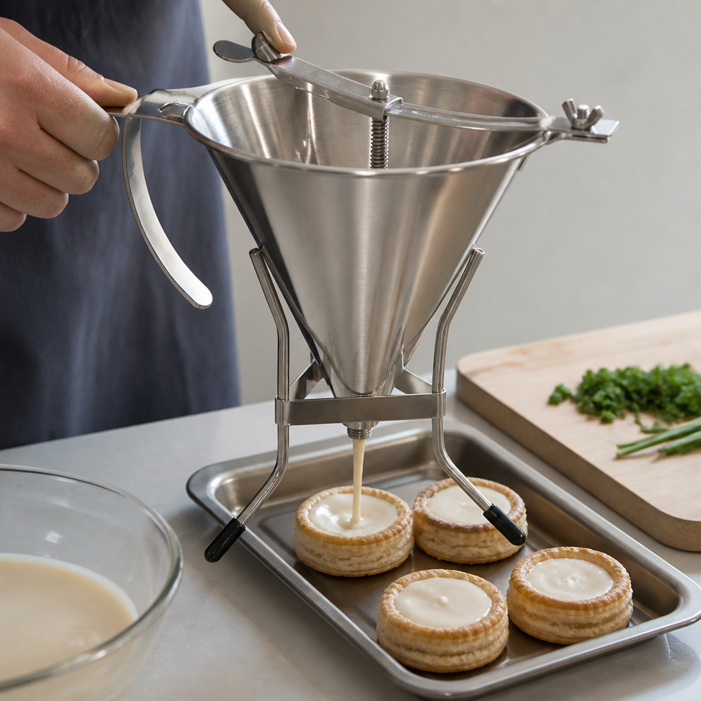 Commercial Piston Funnel 1.5L with Non-Slip Stand and Nozzles